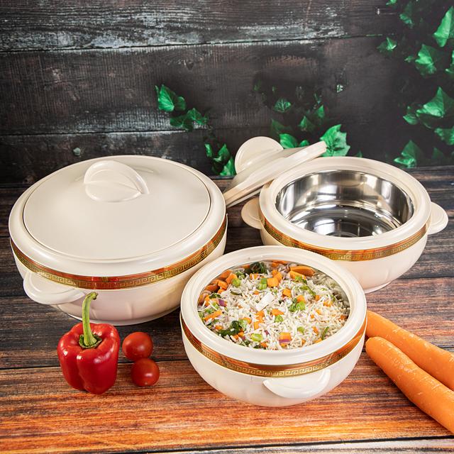 Royalford 3Pc Hot Pot Insulated Food Warmer - Thermal Casserole Dish - Double Wall Insulated Serving - SW1hZ2U6Mzg5Njcw