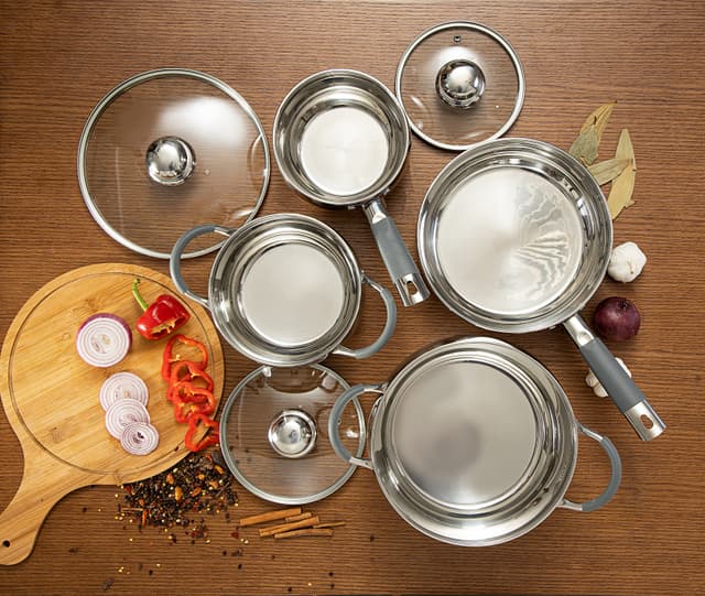 مجموعة القدور من ستانلس ستيل عدد 4 من رويال فورد Casserole Saucepan Pots With Lids And Frypan - 172384