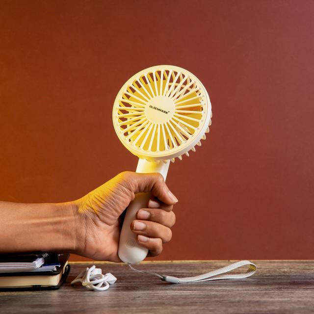 Olsenmark Rechargeable Mini Fan - Personal Portable Fan with 3 Speed Options - | Led Flash Light | Up to 4 Hours Working with 1200 MAH Battery | Quiet USB Travel Fan for Office, Home and Outdoors Use - SW1hZ2U6Mzg4NjY4