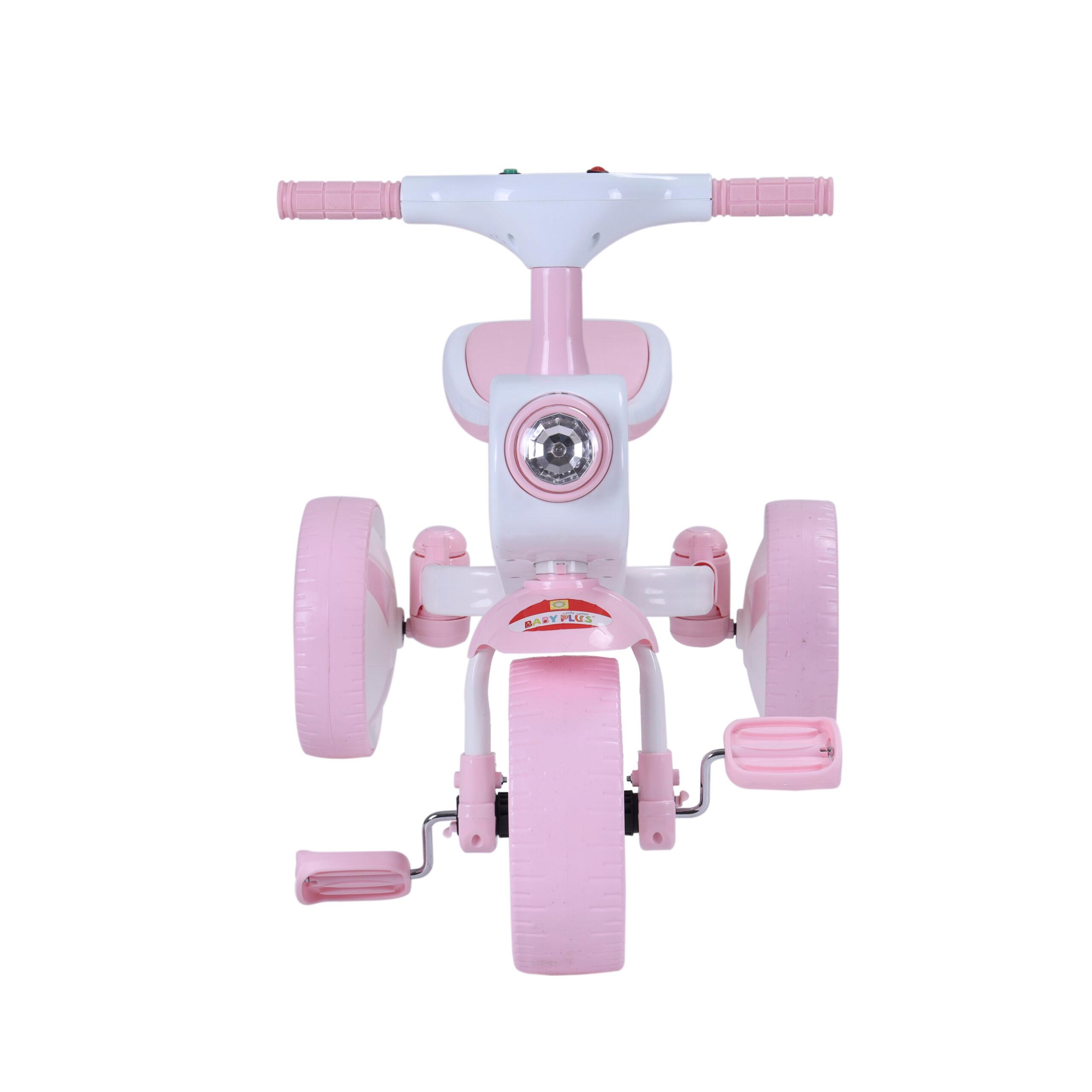 Baby Plus BP9018-PINK Tricycle - Ideal For Kids Age 1, Children's Tricycle, Headlight With High Grip Anti-Slip Pedals Metal Frame Boys Girls | Outdoor Toddler Tricycle With Big Tyres