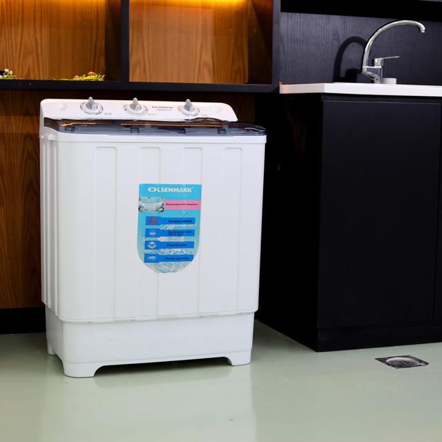 Olsenmark Twin Tub Semi Automatic Washing Machine, 8Kg - Double Water Inlet Wash & Dryer - Spinning - SW1hZ2U6NDM1NjA4