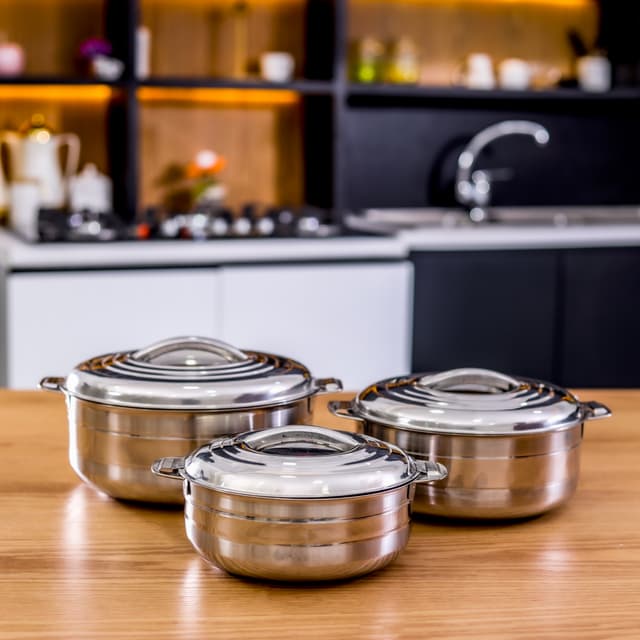Delcasa 3Pcs Stainless Steel Hot Pot - Royalford (1.5+2.5+3.5L) 1X4