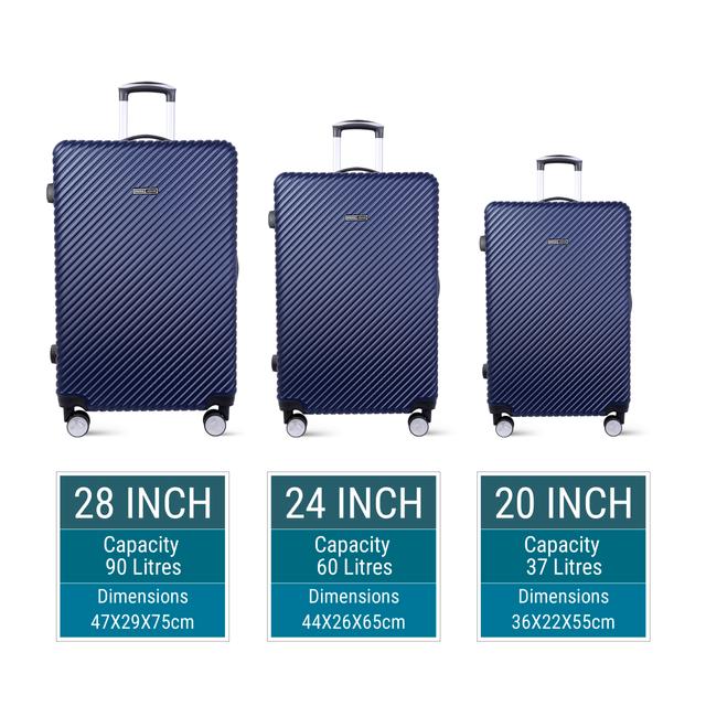 طقم حقائب سفر 3 حقائب مادة ABS بعجلات دوارة (20 ، 24 ، 28) بوصة كحلي PARA JOHN - Abs Hard Trolley Luggage Set, Navy - SW1hZ2U6MzY1NTk2