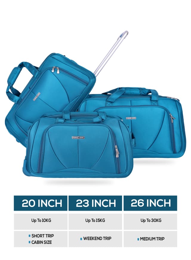 طقم شنط دافل قماش 20/23/26 انش ثلاث قطع بارا جون فيروزي PARA JOHN Duffle Bag Set