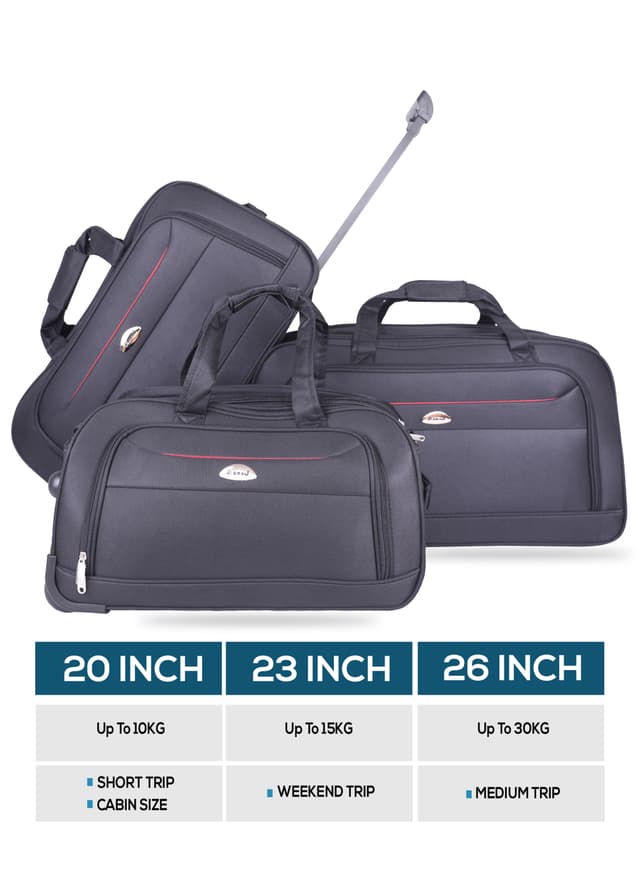 ABRAJ 2 Wheel Duffle Bag,3 Pc - Cabin Size Roller Travel Duffel Bag - Wheeled Trolley Holdall Duffle Carry Bag - Lightweight Telescopic Frame - Portable Weekend Overnight Travel Holdall Han - 182274