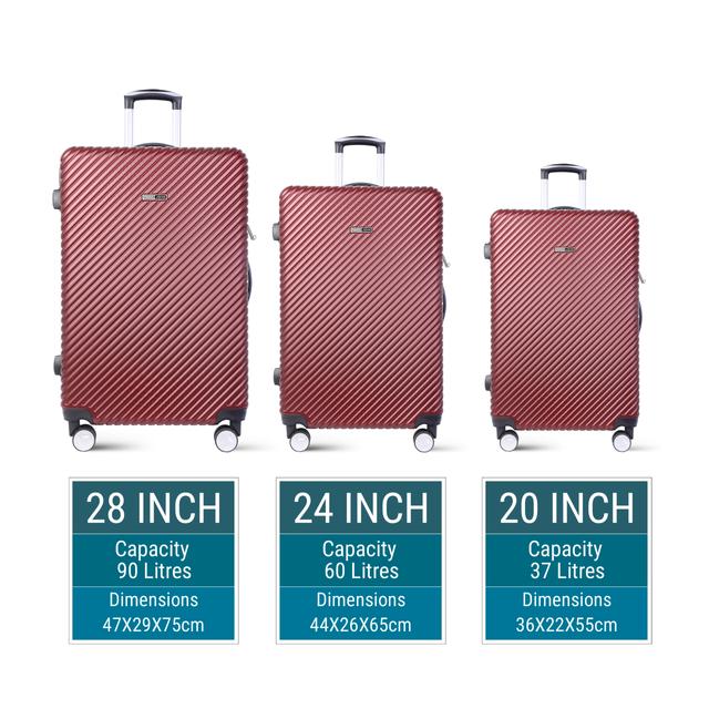 طقم حقائب سفر 3 حقائب مادة ABS بعجلات دوارة (20 ، 24 ، 28) بوصة أحمر برغندي PARA JOHN - Abs Hard Trolley Luggage Set, Burgundy - SW1hZ2U6MzY1NjEx