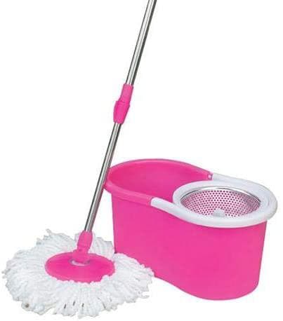 سطل ممسحة مع عصارة 360 درجو لون وردي من رويال فورد Royalford Mop And Bucket Set Portable Modern Spin 360 Degree Spinning Mop Bucket Home Cleaner