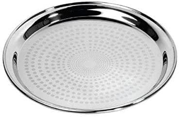 Royalford 22" Stainless Steel Group Serving Tray - Stackable Swirl Pattern Round Bar Tray Silver