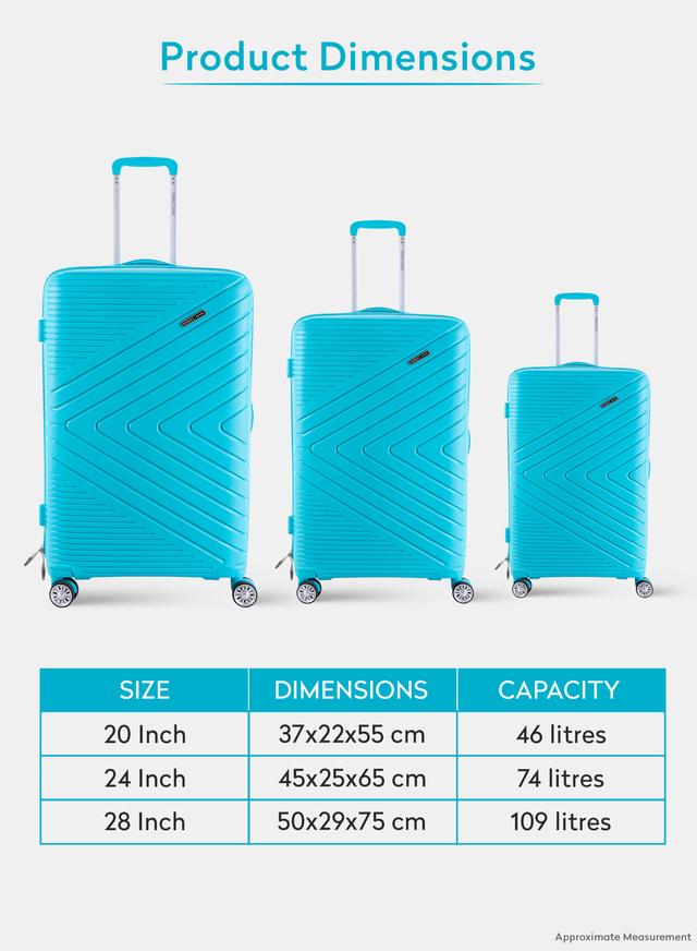 طقم حقائب سفر 3 حقائب مادة البولي بروبيلين بعجلات دوارة (20 ، 24 ، 28) بوصة أخضر فيروزي PARA JOHN - Bricks 3 Pcs Trolley Luggage Set , mint - SW1hZ2U6MzY0ODY5