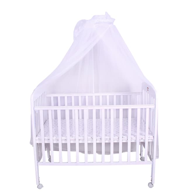 سرير للأطفال أبيض مع ناموسية Wooden Bed with Mosquito Net - Baby Plus - Baby Plus - 297659