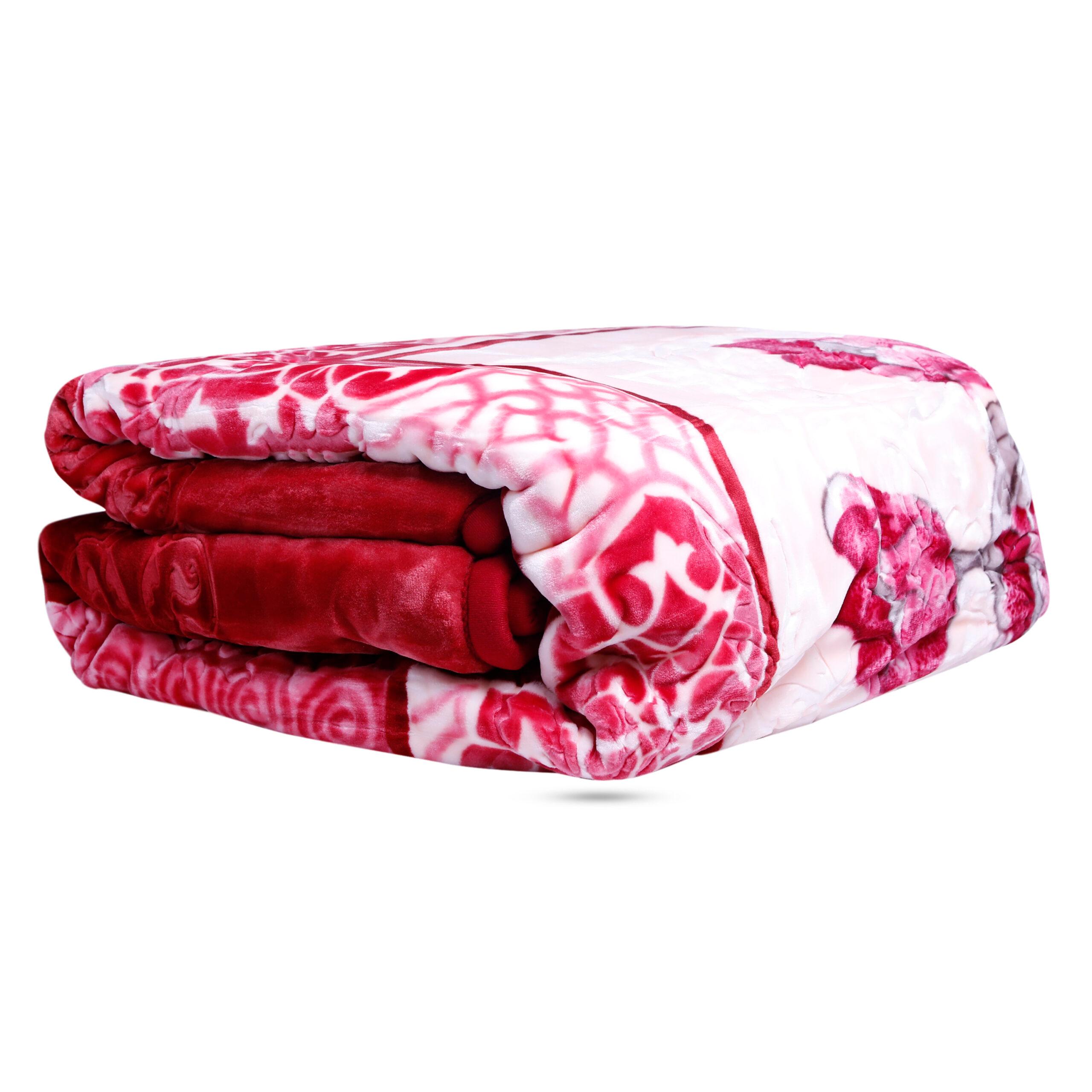 PARRY LIFE PLBL7531M2 Emarati Floral Maroon Bordered Double 2 Ply Embossed Blanket 220*240 Cm,Soft And Warm