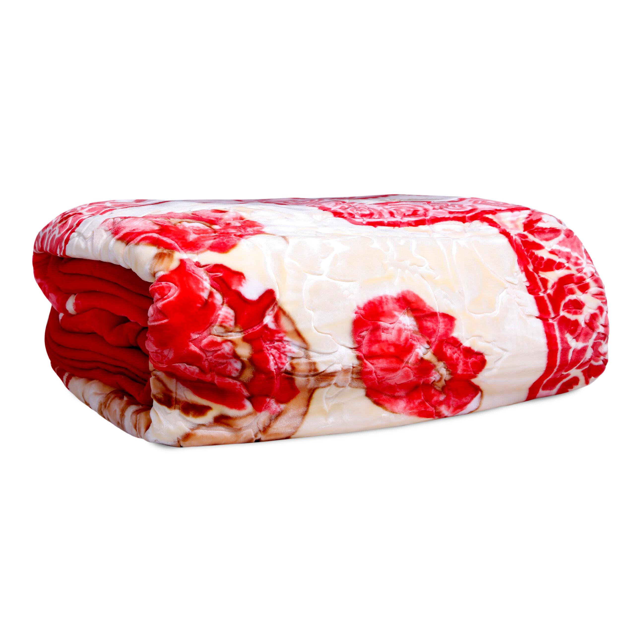 PARRY LIFE PLBL7531M2 Emarati Floral Maroon Bordered Double 2 Ply Embossed Blanket 220*240 Cm,Soft And Warm