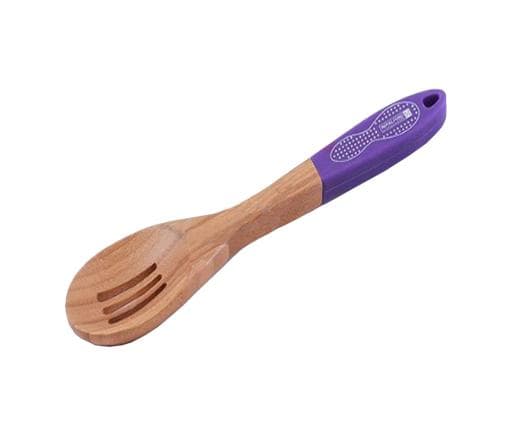 Royalford Wooden Slotted Spoon - Heat Resistant Soft Grip Slotted Turner, Wooden, Cooking And Baking