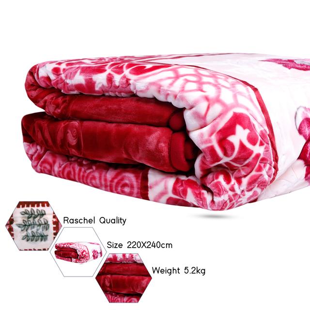PARRY LIFE PLBL7531M2 Emarati Floral Maroon Bordered Double 2 Ply Embossed Blanket 220*240 Cm,Soft And Warm - SW1hZ2U6NDE3MjA5