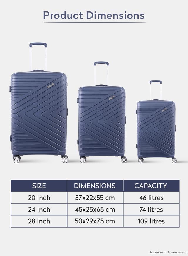 PARA JOHN Bricks 3 Pcs Trolley Luggage Set, Navy - SW1hZ2U6NDA3NzI3