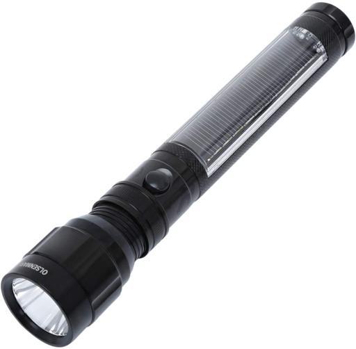 Olsenmark Rechargeable Solar Led Flashlight, 251 Mm - Usb Rechargeable - High Capacity Battery