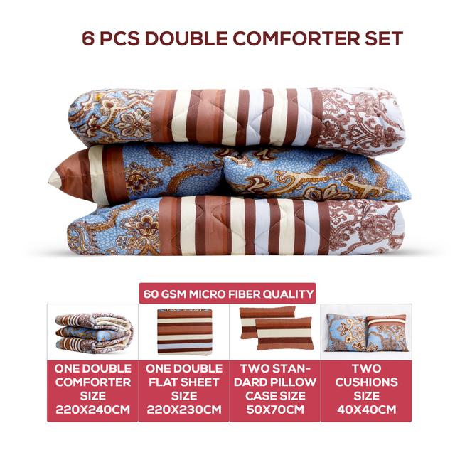 PARRY LIFE DOUBLE 65GSM COMFRTER 6 PCS, Double FlatSheet , 2 Cushion,Pillow Case 220X240 - SW1hZ2U6NDE3NzY5