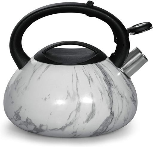 Royalford 3L Whistling Kettle - Portable Marble Design Whistling Tea Kettle With Heat Resistant Hand