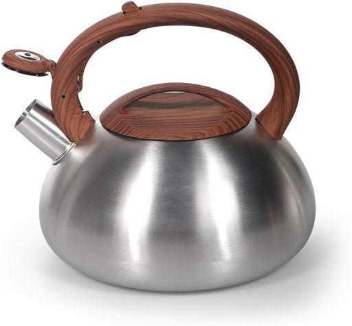 Royalford 3L Whistling Kettle - Portable Design Whistling Tea Kettle With Heat Wooden Finish Lid