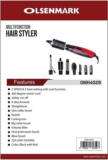 Olsenmark Multi Function Hair Styler, 8 In 1 - 3 Heat & 2 Speed Setting - 360 Degree Swivel Cord