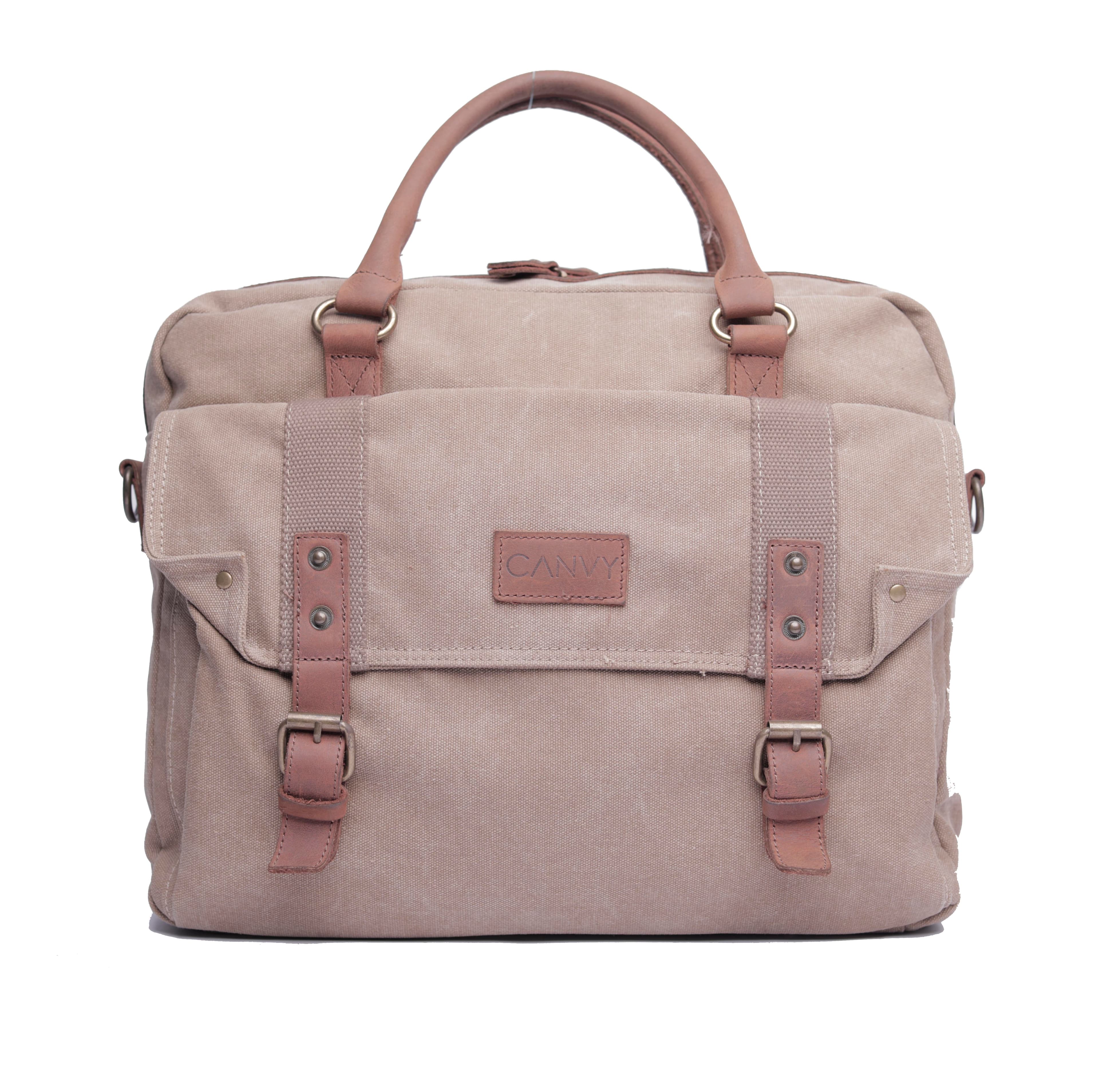 CANVY PARA JOHN Canvas Messenger Backpack - Laptop Messenger Bags,Shoulder Backpack Handbag - Multipurpose Business Briefcase Vintage Travel Backpack - 13.3 Inch-KHAKI