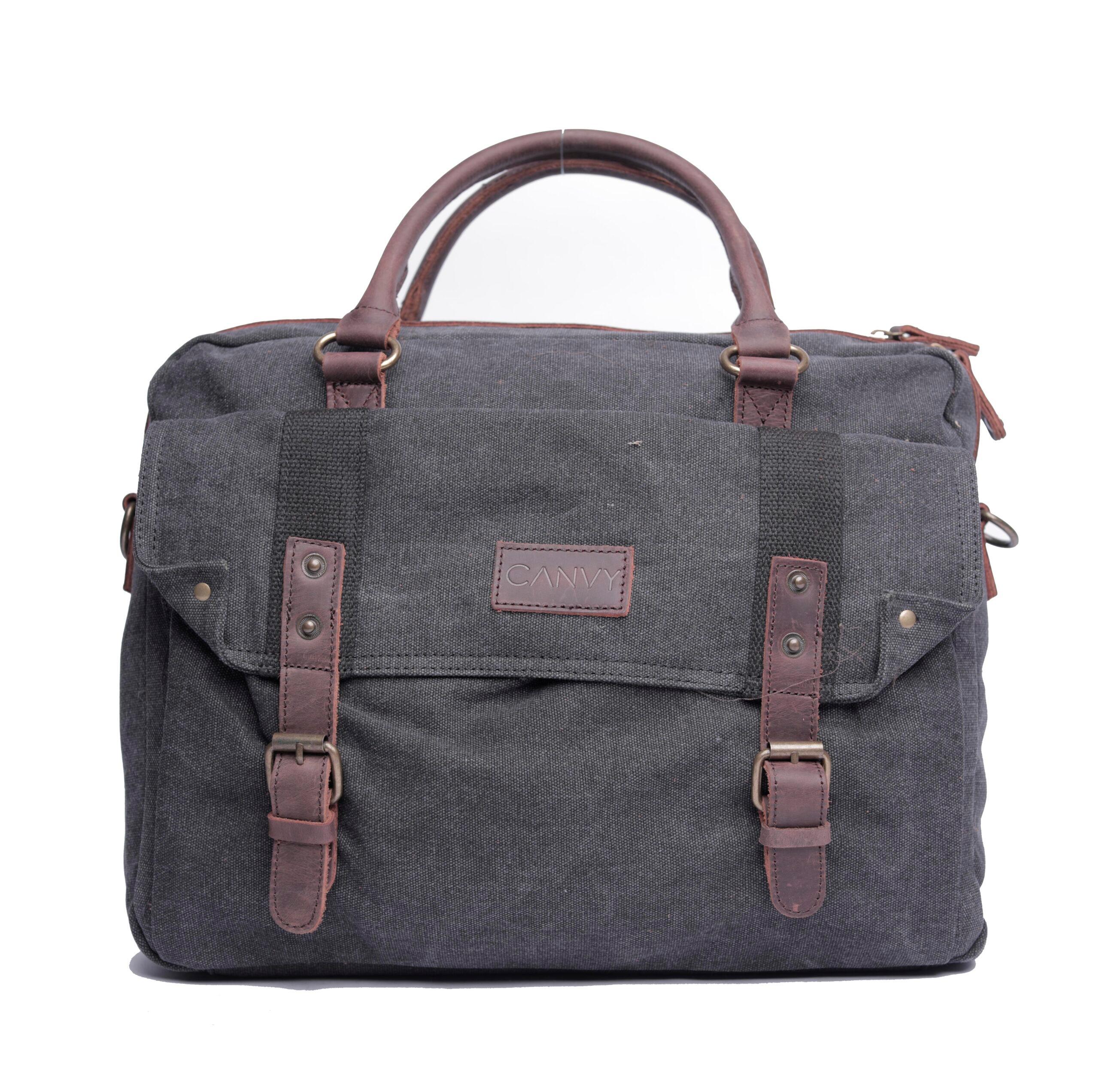 CANVY PARA JOHN Canvas Messenger Backpack - Laptop Messenger Bags, Shoulder Backpack Handbag - Multipurpose Business Briefcase Vintage Travel Backpack - 13.3 Inch-BLACK