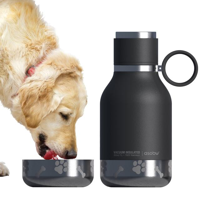 Asobu Dog Bowl Bottle 1L - 2-in-1 Stainless Steel Vacuum Insulated Hydration Bottle for Pet Owners and Detachable Bowl for Dogs, BPA-Free - Black - SW1hZ2U6MzU5NDky