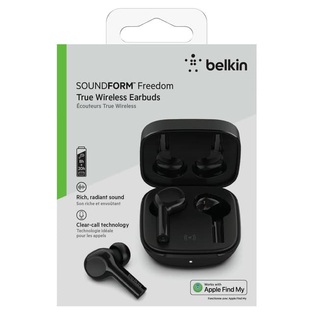 Belkin FREEDOM True Wireless Earbuds - Bluetooth Earphone Works w/ Apple Find My, 36 Hrs Battery Life, Powerful Bass, Advanced Noise Reduction, for iPhone 12/11 Pro/XS Max/Samsung/Huawei - Black