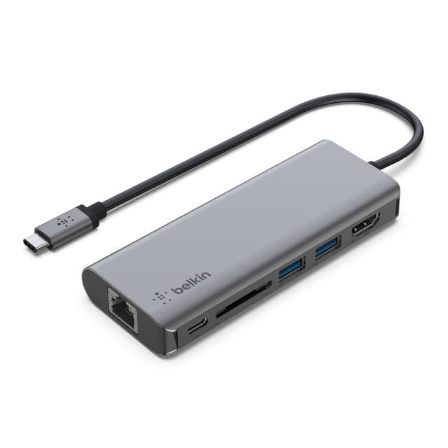 Belkin CONNECT USB-C 6-in-1 Multiport Hub - HDMI 4K, Ethernet Port, SD Card Slot, 100W USB-C PD 3.0, 2x USB-A 3.0, 5 Gbps Bandwidth, for MacBook Pro/Air, iPad Pro & other USB-C Devices - 287123