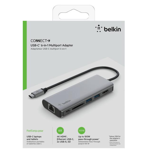 محول من USB إلى Type-C سلكي-Connect USB-C 6-in-1 Multiport Hub Adapter |-  Belkin - SW1hZ2U6MzU5Njk3