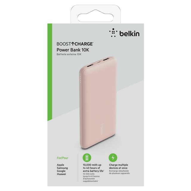 باور بانك بمدخلين USB - 10000 ميللي أمبير - غولد روز - BoostCharge Power Bank 10K mAh - 15W Quick Charge 2xUSB-C, 2xUSB-A ports - BELKIN