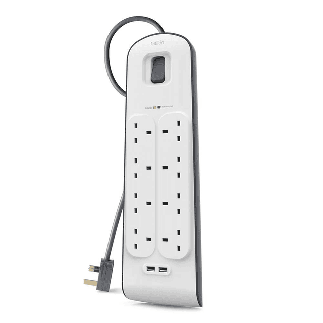 BELKIN Surge Protector - 8 outputs - 2 USB Ports - 2M - White