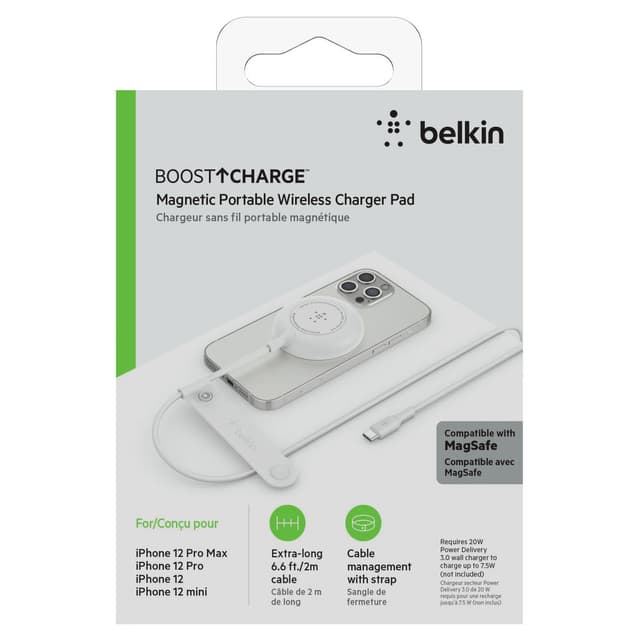 Belkin Magnetic Wireless Charger Pad 7.5W - MagSafe Compatible, Safe and Secure, for Apple iPhone 12 Mini, iPhone 12, iPhone 12 Pro, iPhone 12 Pro Max - White