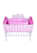سرير للأطفال زهري مع ناموسية Wooden Bed With Cradle And Mosquito Net - Baby Plus