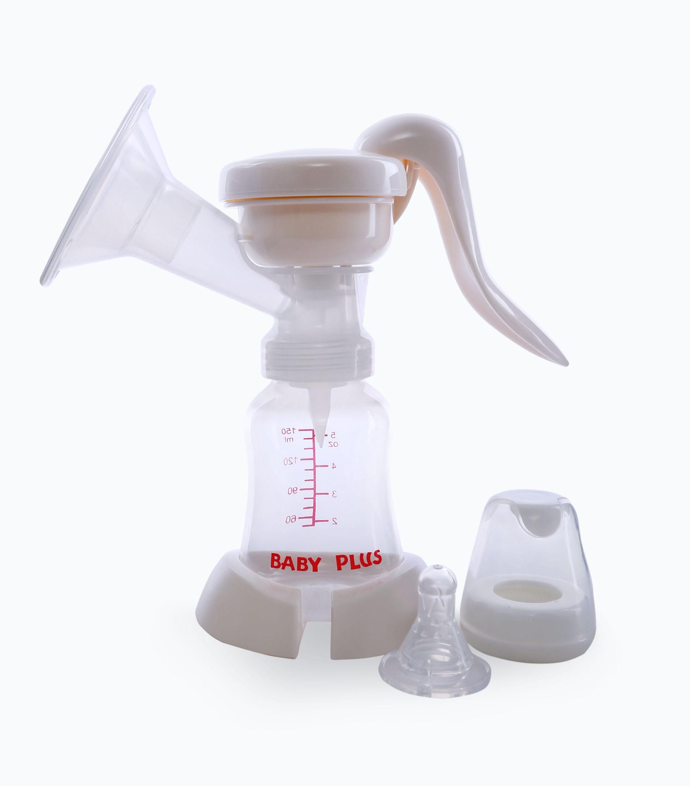 Baby Plus BP6644 Breast Pump Set - Manual Breast Pump with Soft Massaging Breast Shield | Ergonomic Handle | Includes Bottle and Stand with Lid | Easy, Hand-Free Breastfeeding for Mom