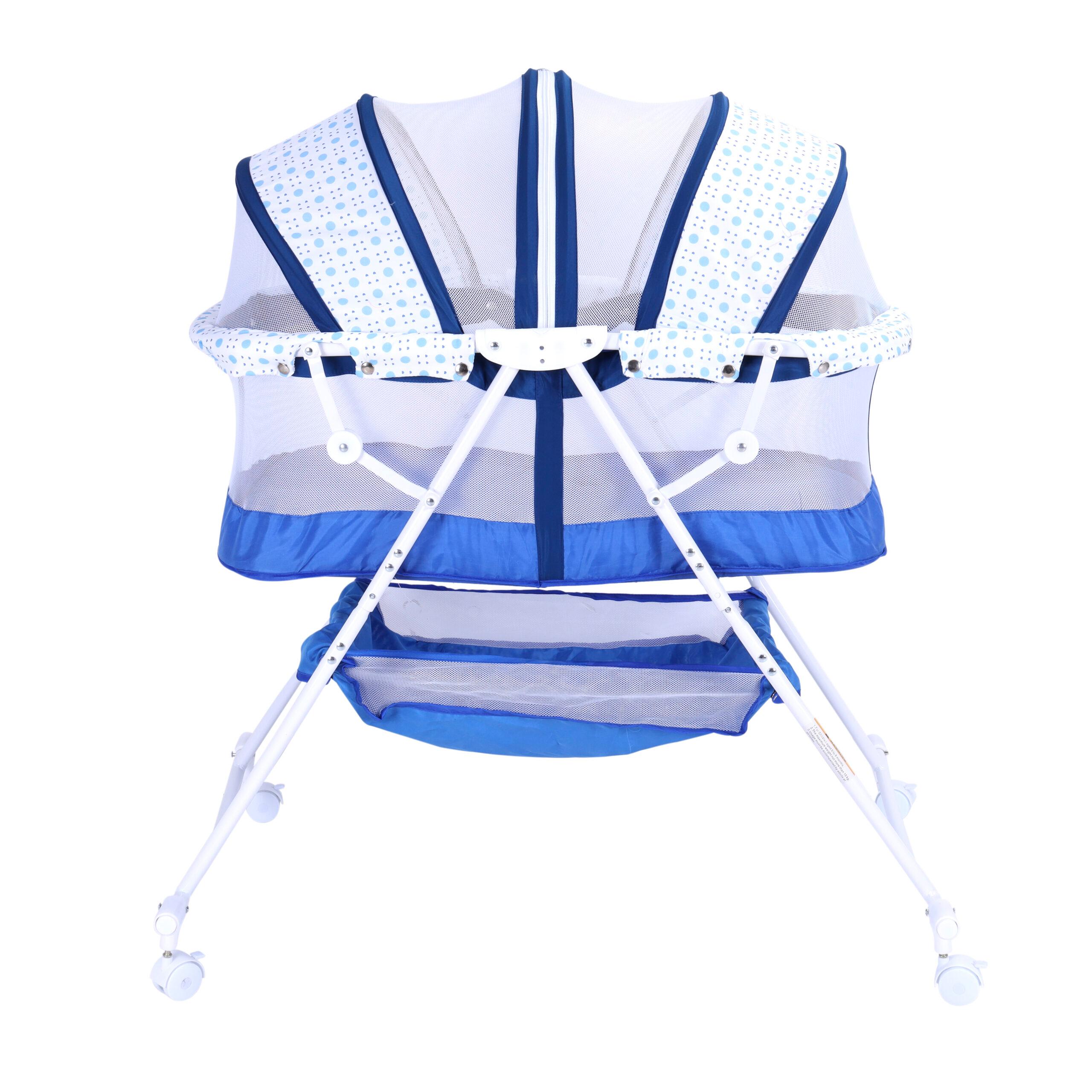 سرير للأطفال مع ناموسية أزرق Baby Rocker - Ultimate Sweet Beginnings Bedside Bassinet Portable Crib - Baby Plus