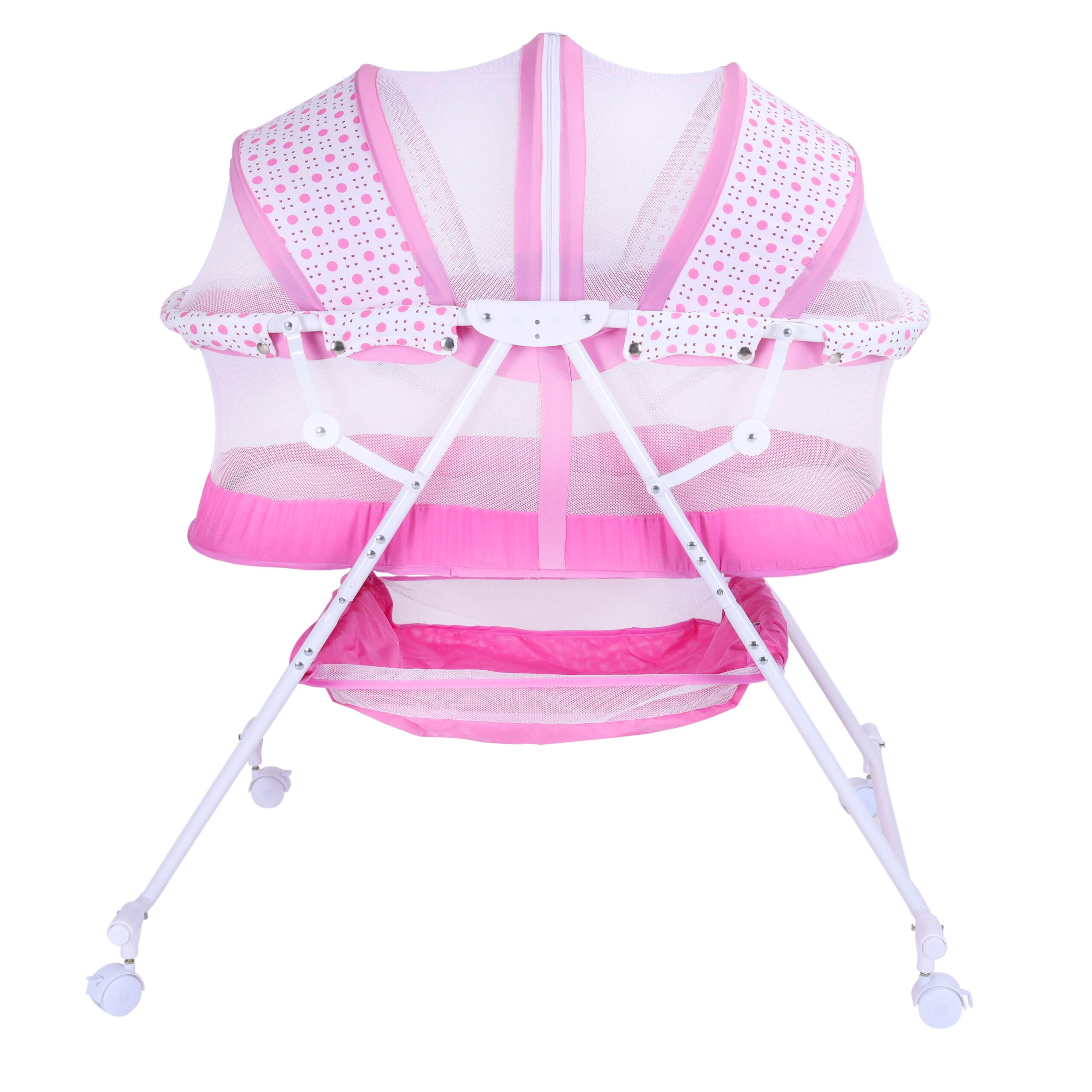 سرير للأطفال مع ناموسية زهري Baby Rocker - Ultimate Sweet Beginnings Bedside Bassinet Portable Crib - Baby Plus