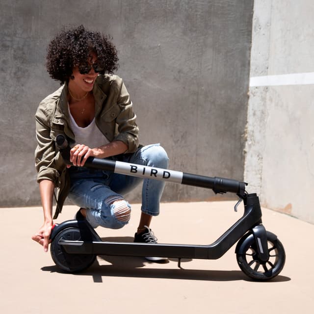 Bird AIR Scooter 8.0" - Folding Electric Scooter, Portable Compact Stylish Trendy, Fast 25kph, Bluetooth, Battery Operated, LED Lights, Splash Resistant, Flat-Free Wheels, Electronic Brake - Black