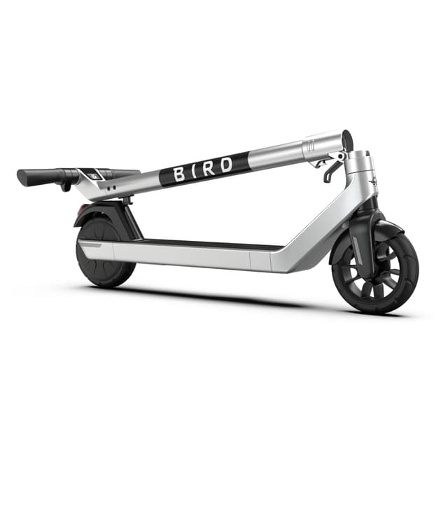 Bird AIR Scooter 8.0" - Folding Electric Scooter, Portable Compact Stylish Trendy, Fast 25kph, Bluetooth, Battery Operated, LED Lights, Splash Resistant, Flat-Free Wheels, Electronic Brake - Silver