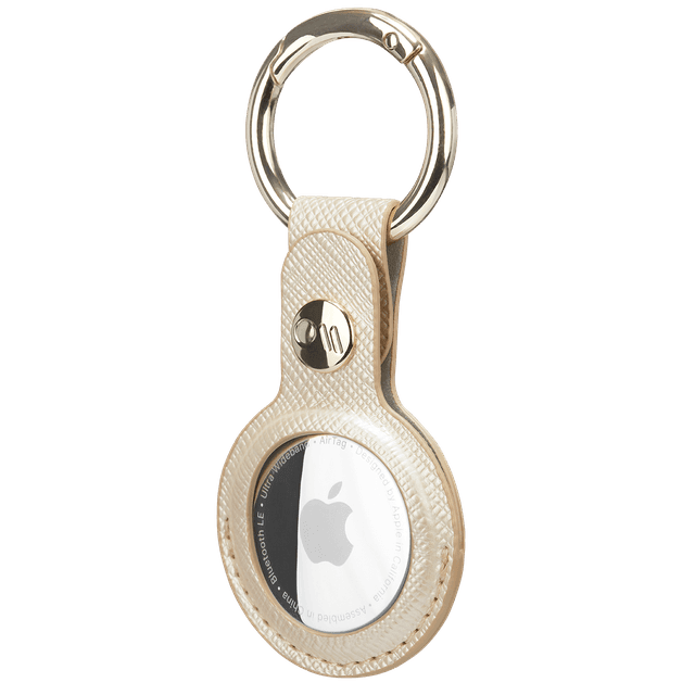 كفر اير تاغ جلدي بخطاف  - ذهبي- Leather Keychain Case for Apple AirTag - Case mate - SW1hZ2U6MzYwMzE4