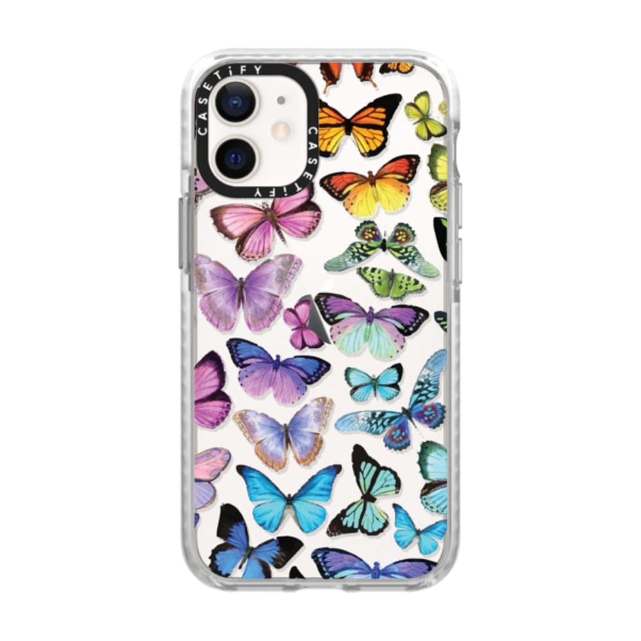Casetify BUTTERFLY Apple iPhone 12 Mini - 10 Ft. Ultra Impact Protection Shock Absorbing Cover, Anti-Microbial, Slim & LightWeight, Wireless & MagSafe Charging Compatible - Rainbow Clear