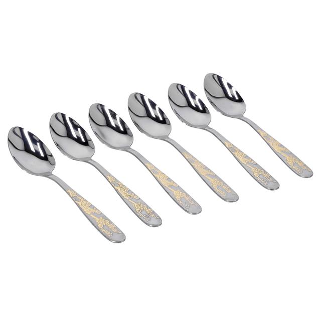 Delcasa Desert Spoon - 6 Pcs S/S -Stainless Steel - Golden Pattern Cutlery, Long Grip Handle - SW1hZ2U6NDI1MDYy