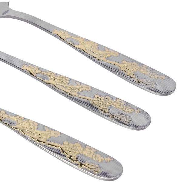 Delcasa Desert Spoon - 6 Pcs S/S -Stainless Steel - Golden Pattern Cutlery, Long Grip Handle - SW1hZ2U6NDI1MDc2