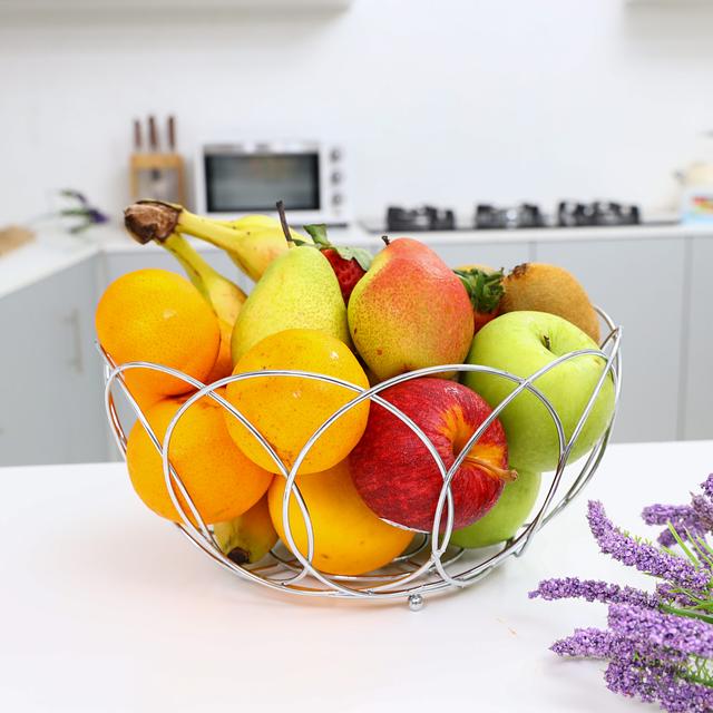 Delcasa Fruit Bowl - Countertop Chrome Plated Stainless Steel Fruit Basket - Vintage Style Wire - SW1hZ2U6Mzk1ODI2