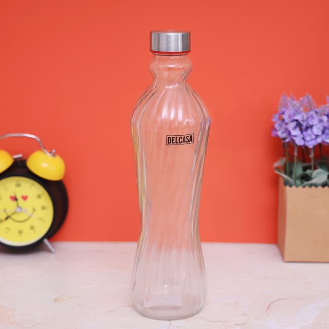 Delcasa 1000Ml Glass Water Bottle - Portable Cap - Lead Free Water Bottle, Travel Flask