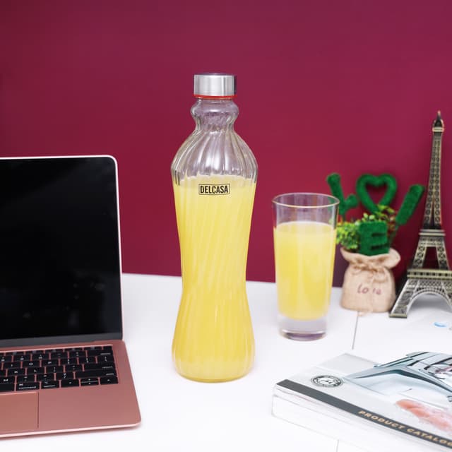 Delcasa 1000Ml Glass Water Bottle - Portable Cap - Lead Free Water Bottle, Travel Flask