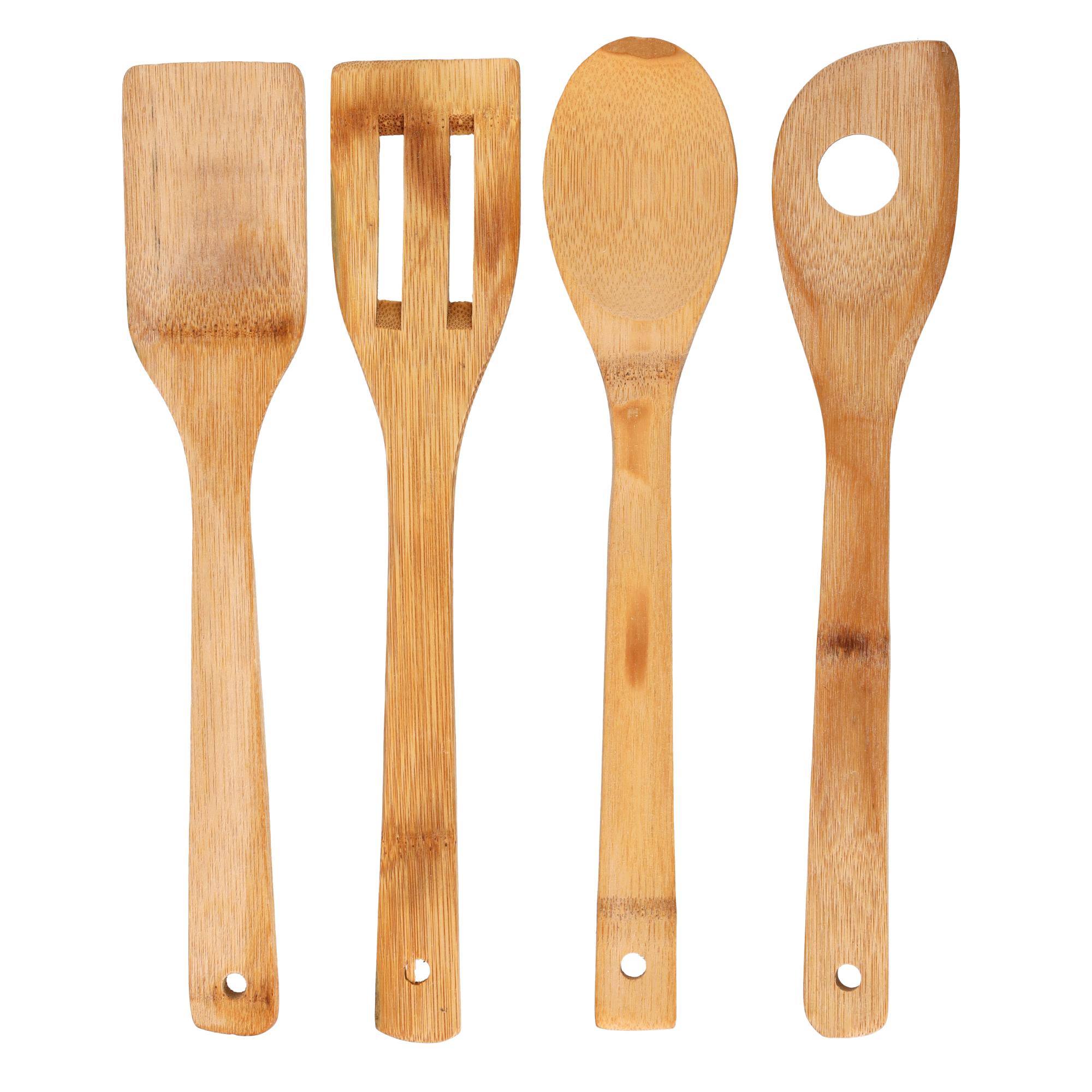 Delcasa 4Pcs Wooden Kitchen Tools Set - Wooden Solid Turner, Spatula, Slotted Spoon & Turner