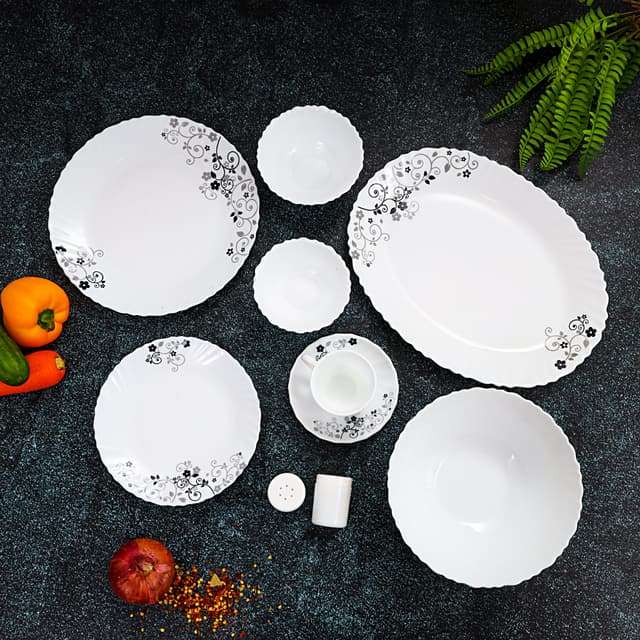 Delcasa 40Pcs Opal Ware Classic Dinner Set - Portable Design Plates, Bowl, Pots, Cup & Saucer