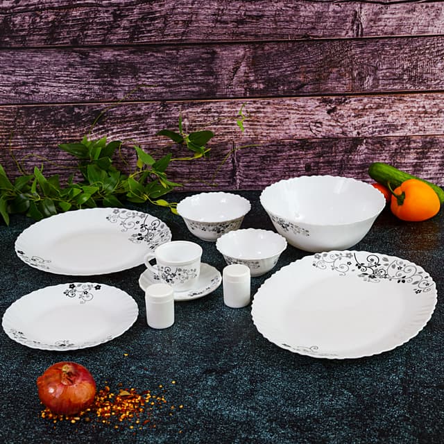 Delcasa 40Pcs Opal Ware Classic Dinner Set - Portable Design Plates, Bowl, Pots, Cup & Saucer