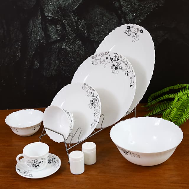 Delcasa 40Pcs Opal Ware Classic Dinner Set - Portable Design Plates, Bowl, Pots, Cup & Saucer